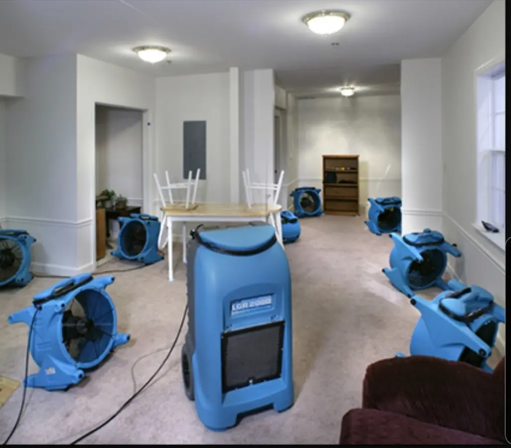 Air movers and dehumidifier setup for Water Damage Restoration in Lake Butler